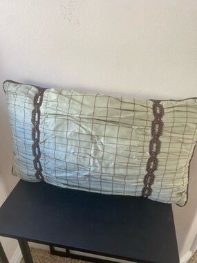Mint Green Pleated Accent Pillow Cover with Brown Trim